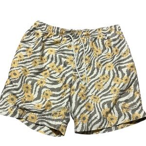 Pacsun Men's Zebra Sunflower Swim Trunks Size Medium Draw String Summer Spring